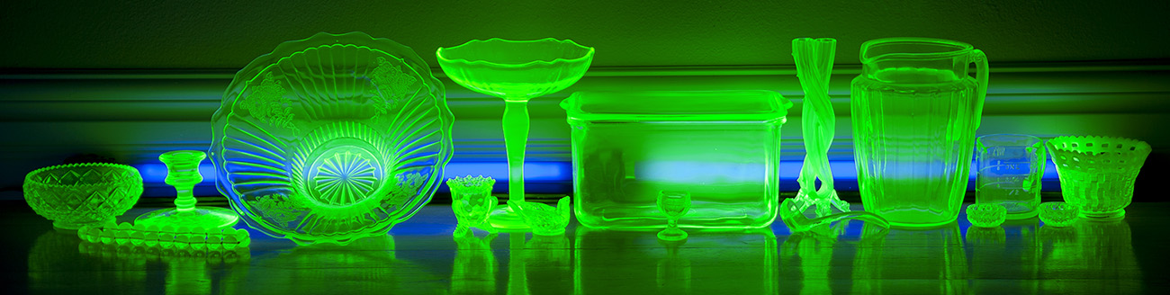 Uranium glass giving off a very Christmassy green glow